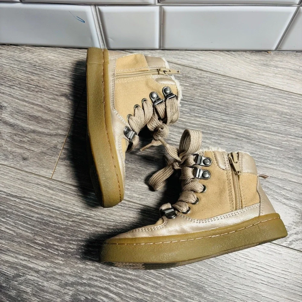 Gap Kids Metallic Canvas High‎ Top Lace Up Zip Sneaker Size 11